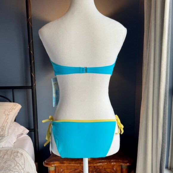 NWT Late 90s Vintage Y2K Aqua and Yellow String Bikini With Skirt - Picture 8 of 12